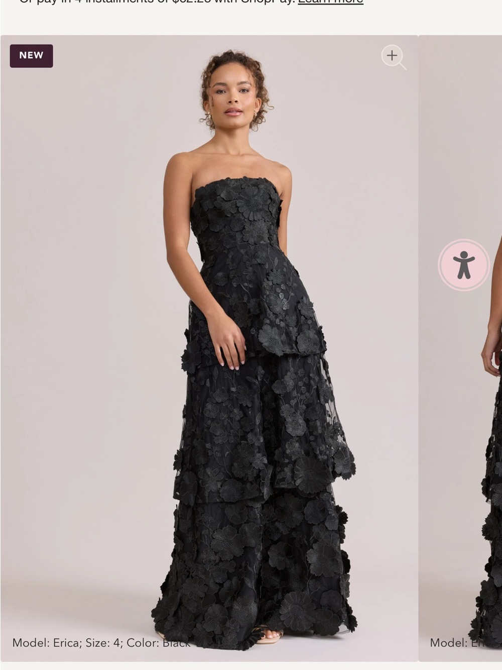 Revelry Black Strapless Floral Appliqué Gown